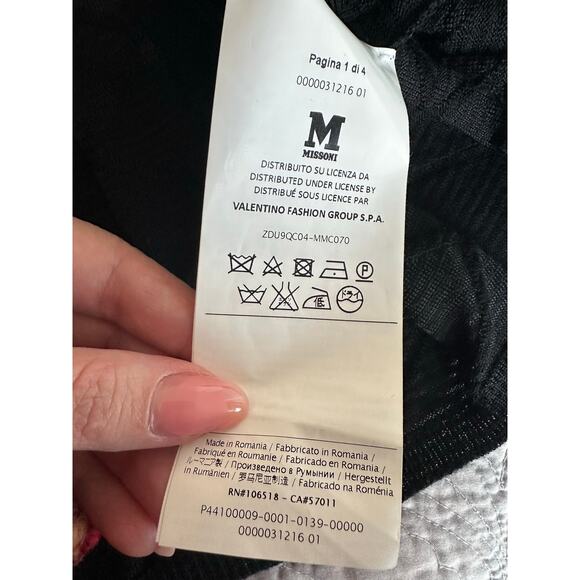 M Missoni Black Chevron Pattern Rib Trim Open Front Knit Wool Cardigan Medium - Picture 7 of 8